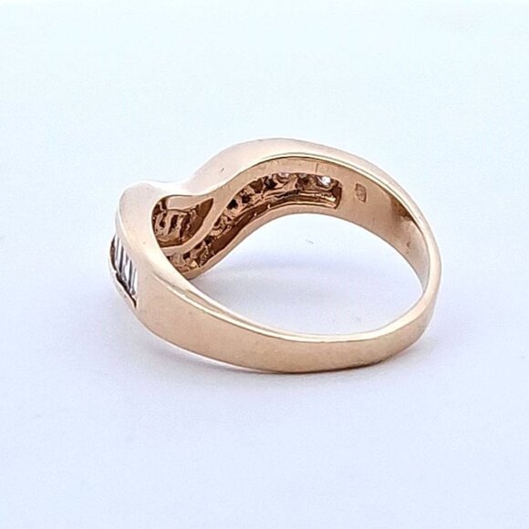 14K Yellow Gold 1.01TW Channel Set Round Baguette Diamond Chevron Ring Size 8.25 - Picture 9 of 14